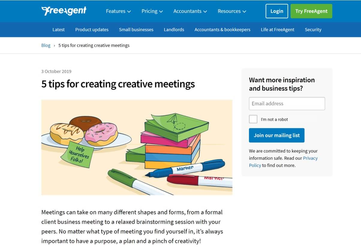 Image of my blog article tips for creating creative meetings