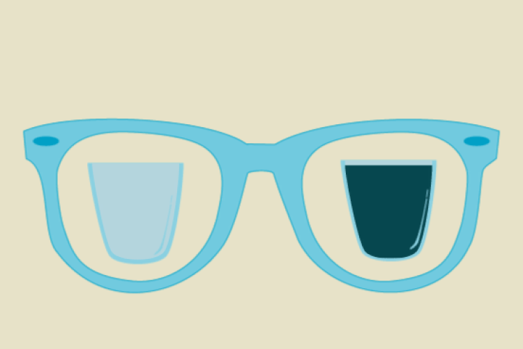 Blue eye glasses with glasses of water in the lens
