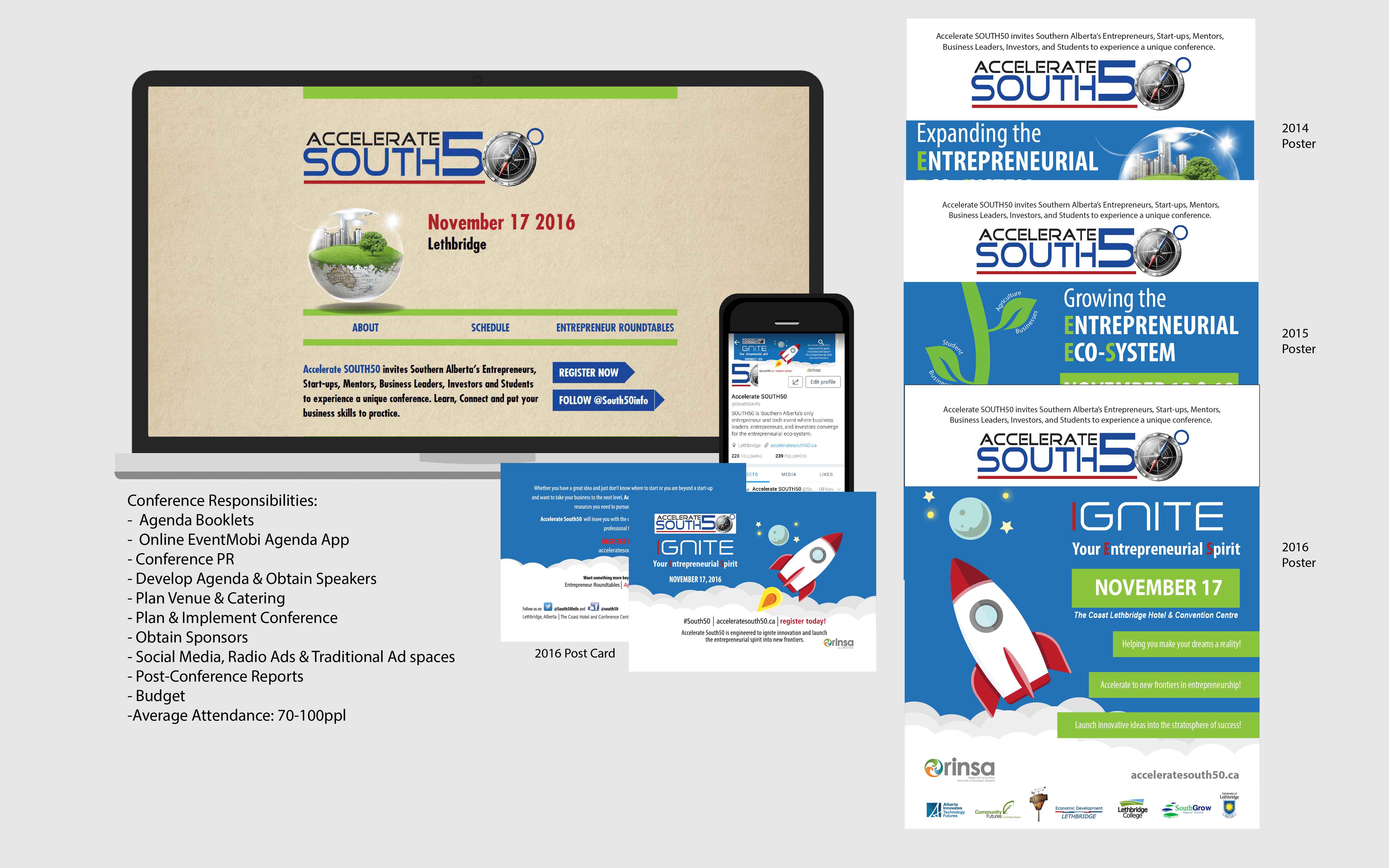 display of print, website and social items created for the South50 campaign